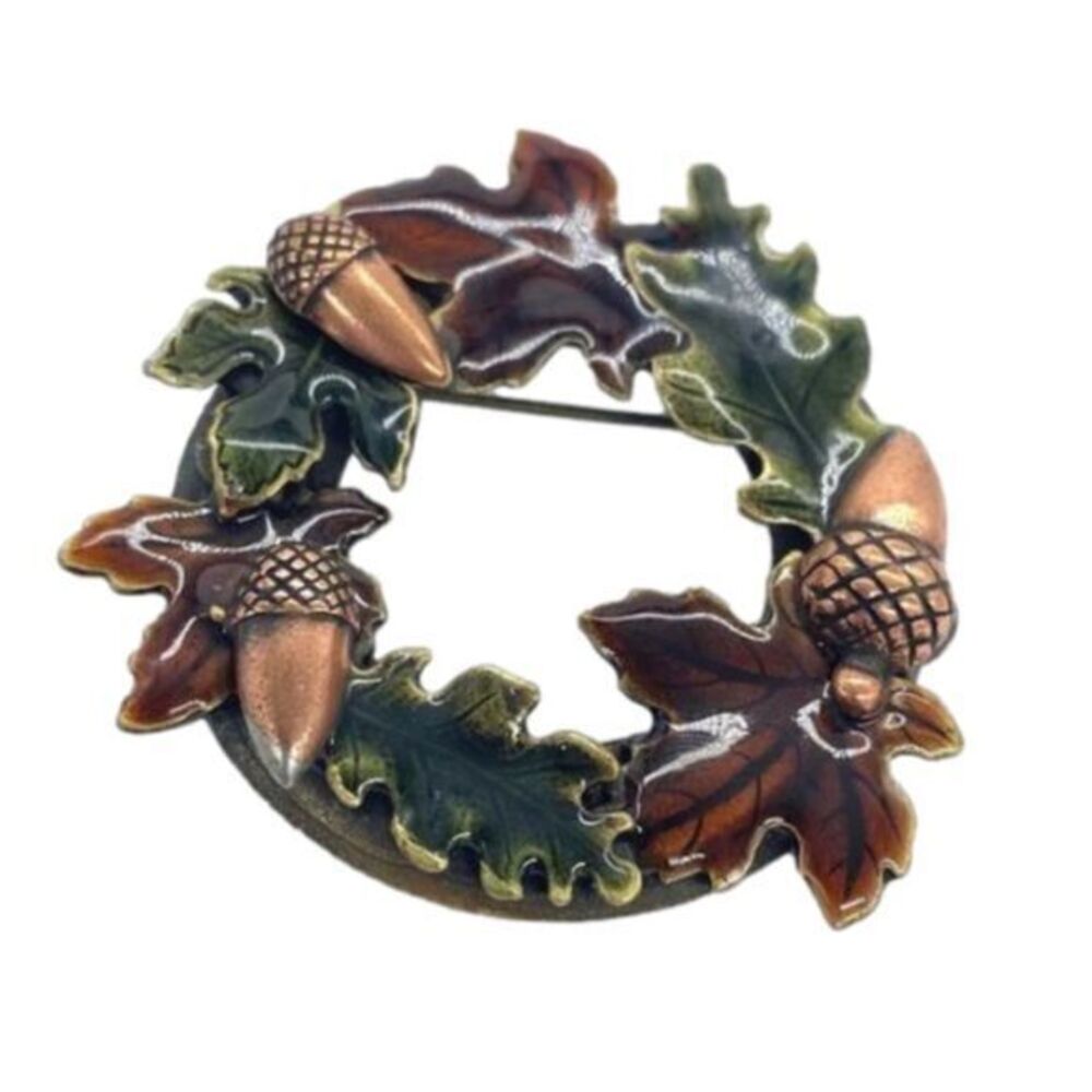 Vintage Kenneth Cole Maple Leaf and Acorns Fall Wreath Autumn Pin Brooch